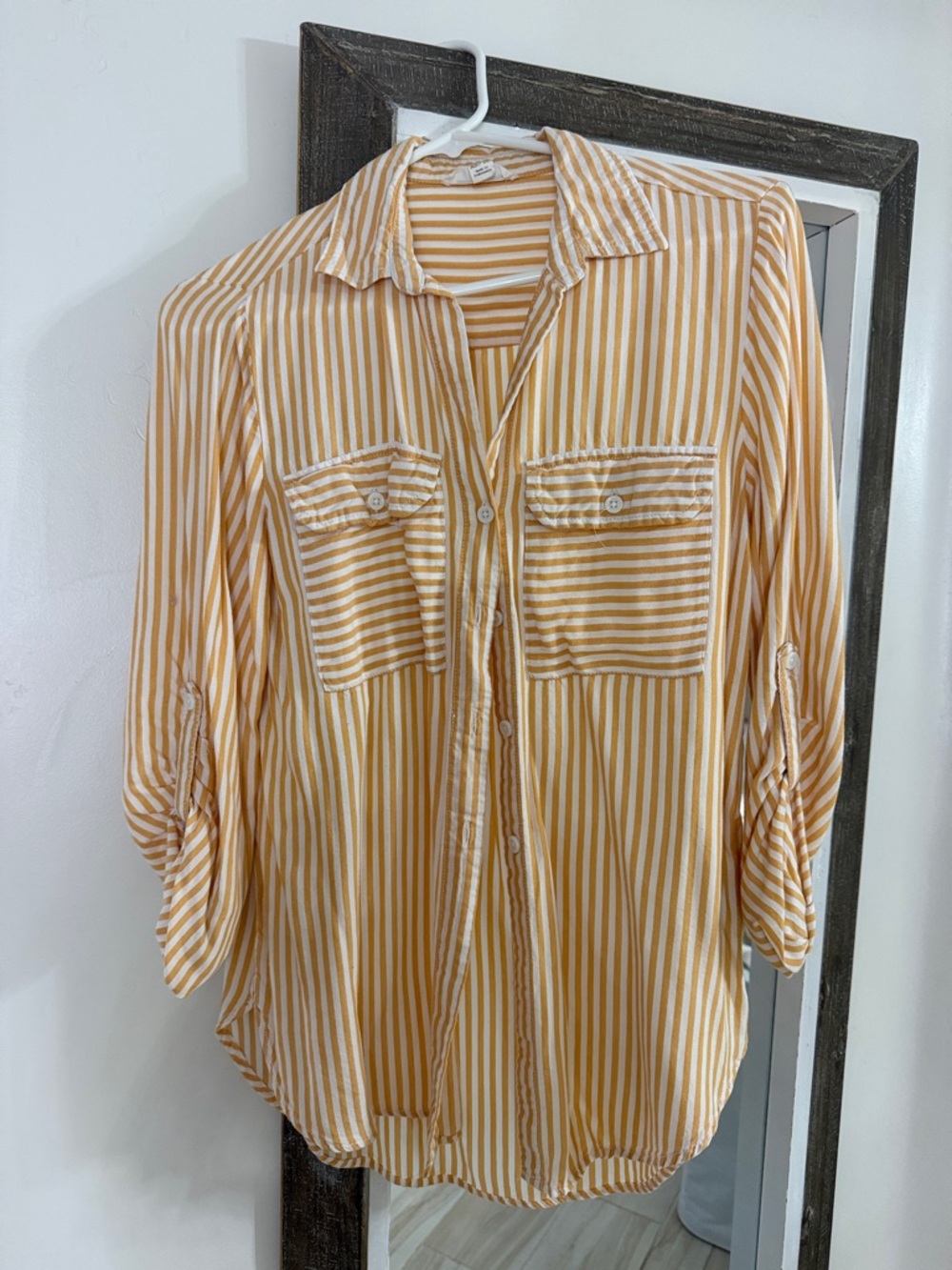 beachlunchlounge Yellow & White Striped Button-Up Top